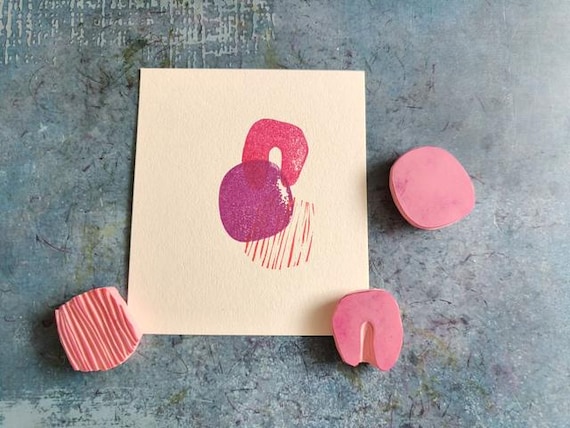 rubber stamp set of 3 for pattern making, stripe and circle stamp, playfull print, graphic design, decorative design,