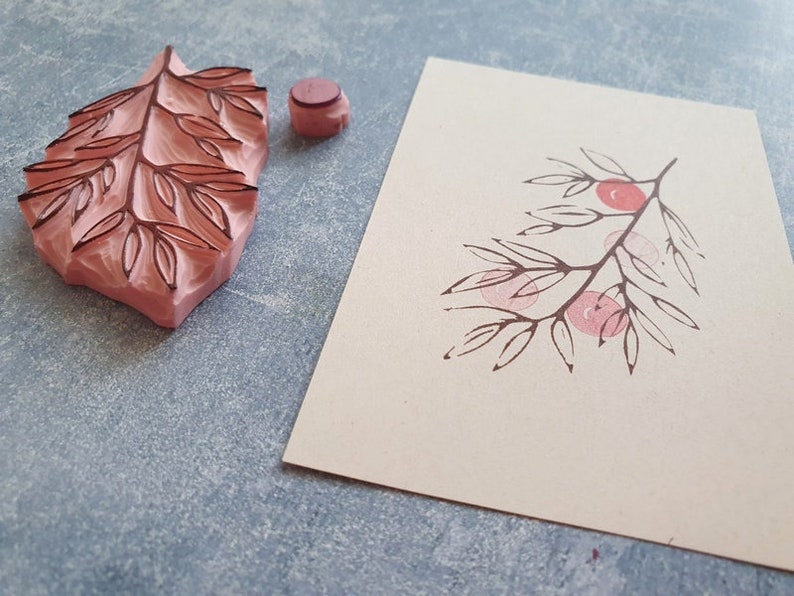 Mountain ash rubber stamp set, Forest berry twig, botanical art journal, Christmas woodland tile, montessori materials, educational supply image 8