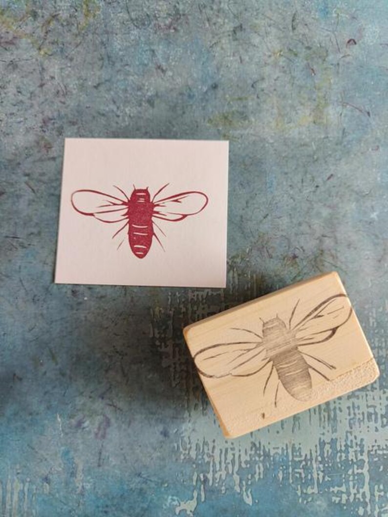 Bee rubber stamp for cardmaking, honey bee stamp for nature lovers, wild meadow stationery, eco packaging, paper goods, get well soon gift, image 13