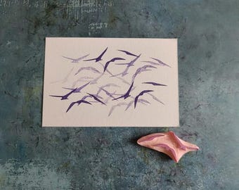 Flying birds rubber stamp for wedding invitation, country barn stationery, rustic party decor, biology art, teacher gift,business packaging