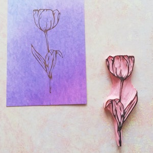 Tulip rubber stamp for vintage journal, handmade flower stationery, scrapbooking decorative template, botanical stencil, gift for mum image 7