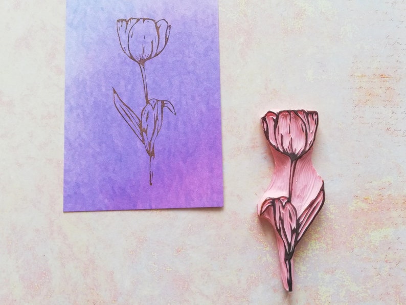 Tulip rubber stamp for vintage journal, handmade flower stationery, scrapbooking decorative template, botanical stencil, gift for mum image 7