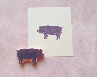 Pig rubber stamp for cardmaking, farm animal stamp for printing on fresh market bags
