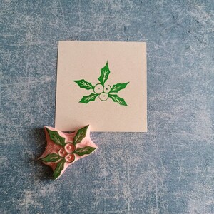 Poinsettia-rubberstempel voor winterambachten, winterjournaling, reizigersdagboek, decor voor het maken van kaarten, aardewerkkleiprint, bladverpakking