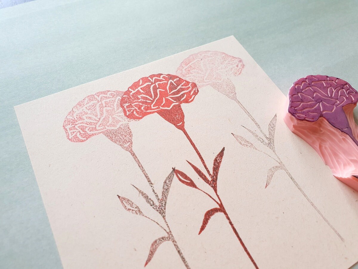 Single Romantic Love Carnation Flower Rubber Stamp 