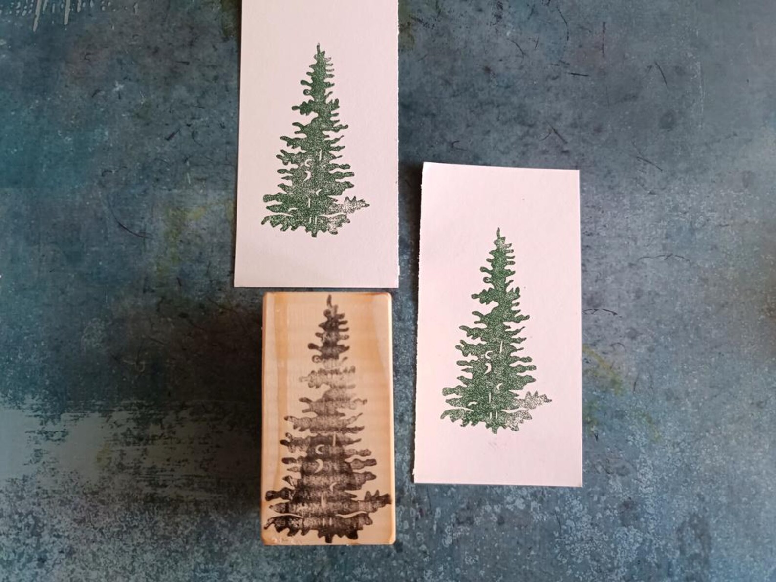 Hand Carved Pine Tree Rubber Stamp Christmas Card Making Etsy