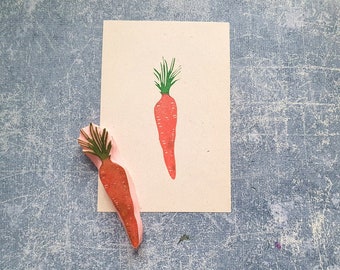 Carrot rubber stamp for printing on fabric bags, garden vegetable stamp for scrapbooking, green plant, eco life gift, nature packaging