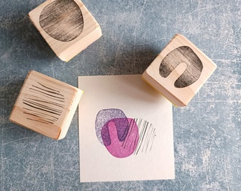 rubber stamp set of 3 for pattern making, stripe and circle stamp, playfull print, graphic design, decorative design,