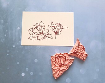 Magnolia rubber stamp set, wedding flower stamp, gift for crafters, garden plant, Mother's day gift, romantic ceremony, vegan stationery