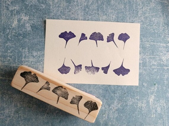 Ginkgo leafs border rubber stamp for bullet journal, scrapbooking floral stencil, clay emblem, vintage textile, printing block, autumn