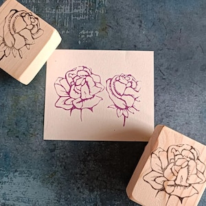 Juego de 2 sellos de goma con forma de rosa para una elegante ceremonia de boda, papelería victoriana, flores nupciales, decoración de portada de libro de visitas, regalo para la pareja