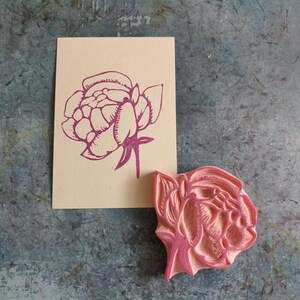 Tampon en caoutchouc pivoine pour le scrapbooking, fleurs éphémères faites main, décoration de mariage bohème, impression botanique vintage, fournitures shabby chic, altéré