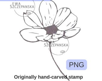 Boho Flower Digital Stamp, Hand Carved Floral Stamp PNG, Commercial Use graphic