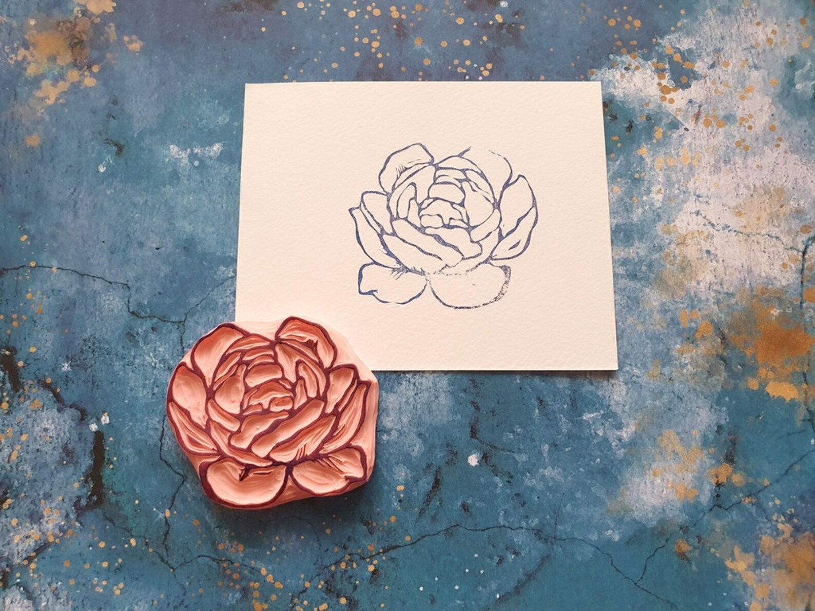 Peony Rubber Stamp for Cardmaking, Blossom Flower Stamp for Copic ...