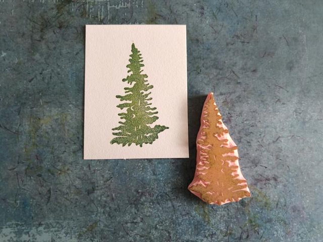 Hand Carved Pine Tree Rubber Stamp Christmas Card Making Etsy