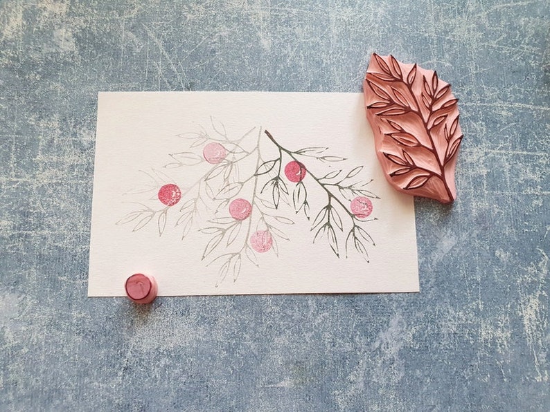 Mountain ash rubber stamp set, Forest berry twig, botanical art journal, Christmas woodland tile, montessori materials, educational supply unmounted