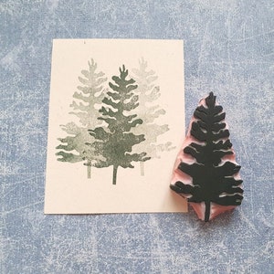 Boomrubberstempel voor kerstwensen, dagelijkse dagboekstempel december, bosdrukblok voor stof, bosachtergrond,