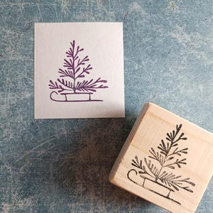 Stempel gumowy choinka, sosna op klocku sanek, stempel getrokken kaart maken