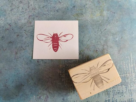 Bee rubber stamp for cardmaking, honey bee stamp for nature lovers, wild meadow stationery, eco packaging, paper goods, get well soon gift,