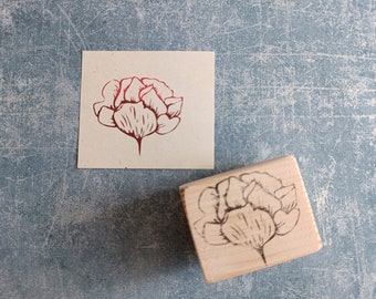 Peony rubber stamp for art journaling, rose petals stamp, botanical gift, print on wood, original wedding stamp, Valentine's flower