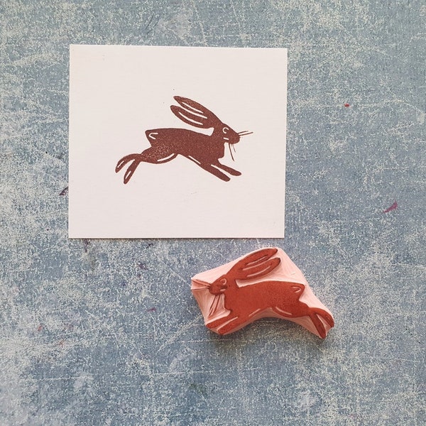 Rabbit rubber stamp, hare rubber stamp, animal stamp, Easter decor, Easter stamp, journal stamp, Easter stationery, woodland bunny stamp