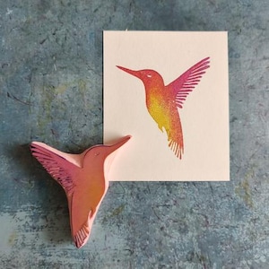 Ambachtelijke kolibriestempel voor kaarten maken, Cottagecore-vogelstempel voor dagboek, Grillige kolibriestempel voor handgemaakte tags