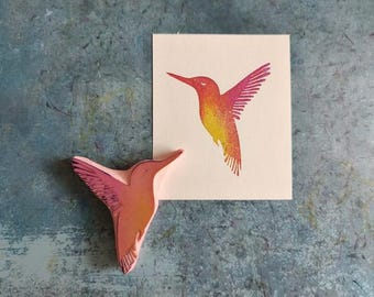 Artisan Hummingbird stamp for cardmaking, Cottagecore bird stamp for journal, Whimsical hummingbird stamp for handmade tags