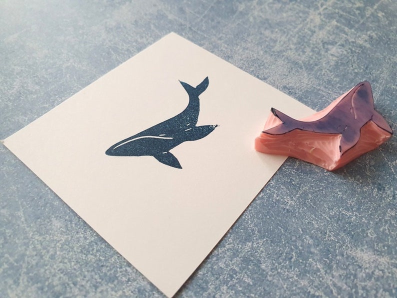 Humpback whale rubber stamp for bullet journal, spirit animal stamp, ocean life stationery, gift for fish lover, nursery fabric print image 2
