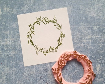 Wreath rubber stamp for rustic wedding, cardmaking botanical stationery, branch rubber stamp, country cottage embellishment, decorative twig