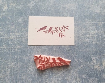 Birds on the branch rubber stamp for cardmaking, love birds stamp, rustic twig, country wedding stationery, animal stamp, branch stamp