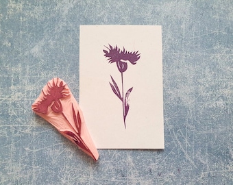 Blue cornflower rubber stamp for junk journal, vintage flower stamp for greeting card, paper texture print, romantic wedding, botanical