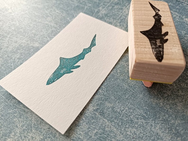 Shark Rubber Stamp for Birthday Wishes Ocean Animal Wooden Etsy