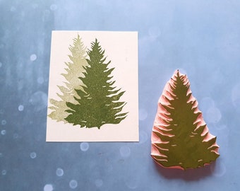 Tree rubber stamp for stamping on paper, Christmas tree stamp for December daily, winter wishes card,