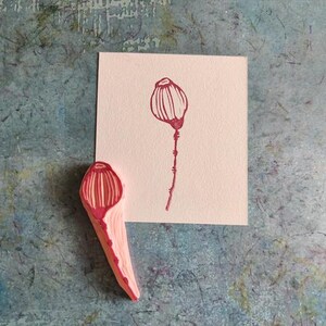 Poppy pod rubber stamp, wild flower stamp, shop supplies, packing orders decorative embellishment, vintage background, botanical floral