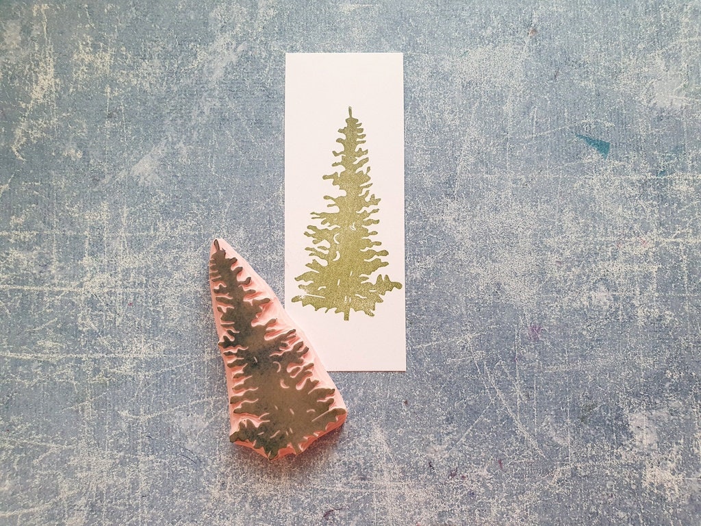 Hand Carved Pine Tree Rubber Stamp Christmas Card Making Etsy