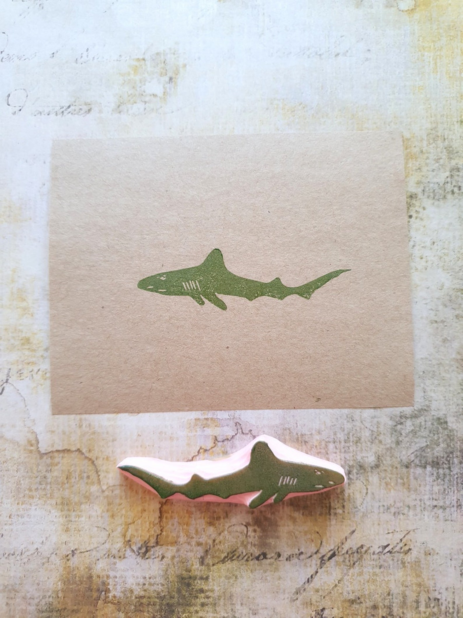 Shark Rubber Stamp for Birthday Wishes Ocean Animal Wooden Etsy