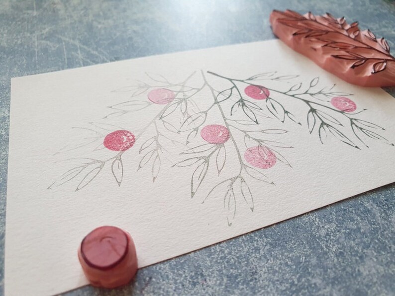 Mountain ash rubber stamp set, Forest berry twig, botanical art journal, Christmas woodland tile, montessori materials, educational supply image 6
