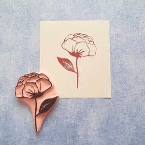 Peony Rubber Stamp for Vintage Art Journal, Blossom Flower Stamp for ...