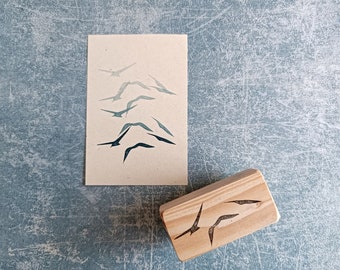 Flying birds rubber stamp for wedding invitation, country barn stationery, rustic party decor, biology art, teacher gift,business packaging