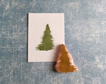 Tree rubber stamp for stamping on paper, Christmas tree stamp for December daily, winter wishes card,