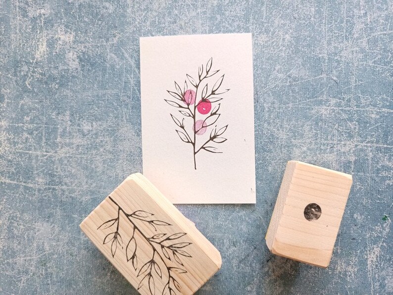 Mountain ash rubber stamp set, Forest berry twig, botanical art journal, Christmas woodland tile, montessori materials, educational supply mounted