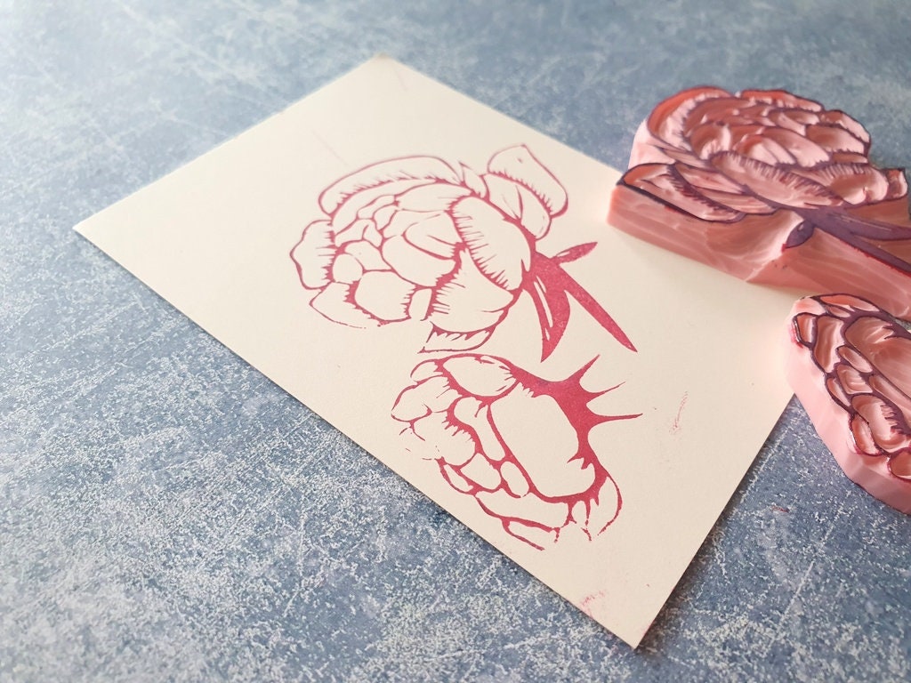 Peony Rubber Stamp Set for Wedding Journal, Botanical Scrapbooking ...