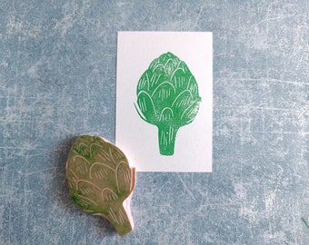 Artichoke rubber stamp for fresh market bags, vegetable stamp for printing on fabric, eco busines package, garden journal, gift for Chef