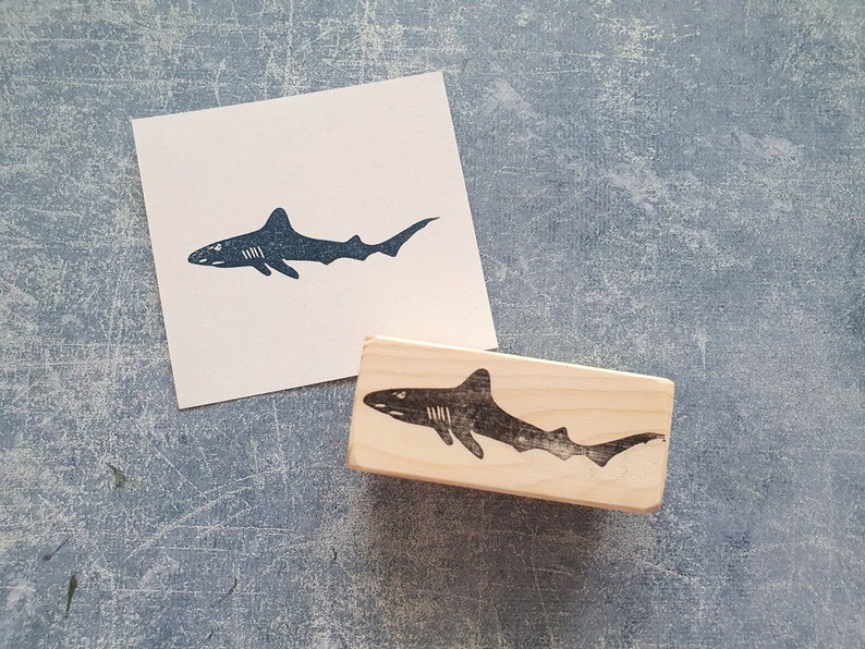 Shark Rubber Stamp for Birthday Wishes Ocean Animal Wooden Etsy