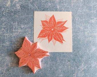 Poinsettia rubber stamp for winter notebook, Christmas stamp for bullet journal, xmas plant stationery