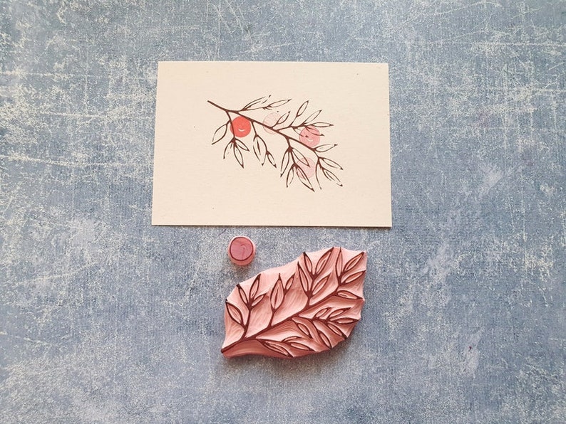 Mountain ash rubber stamp set, Forest berry twig, botanical art journal, Christmas woodland tile, montessori materials, educational supply image 5