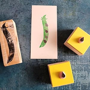野菜日記用のエンドウ豆スタンプ、グリーンピースのゴムスタンプセット。野菜スタンプセット