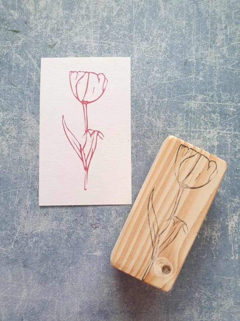 Tulip rubber stamp for vintage journal, handmade flower stationery, scrapbooking decorative template, botanical stencil, gift for mum image 10