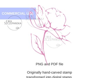 Boho peony stamp for cardmaking, Peony digital stamp for scrapbooking