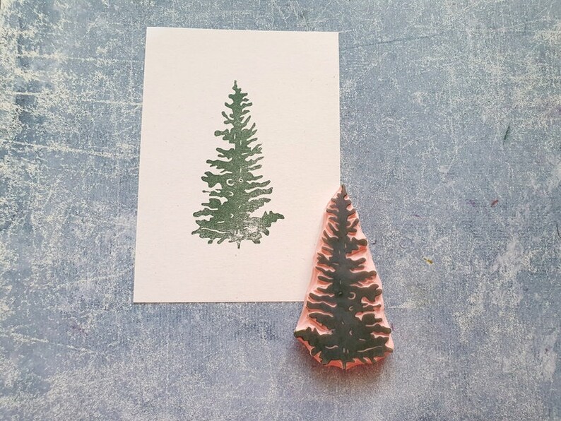 Hand Carved Pine Tree Rubber Stamp Christmas Card Making Etsy